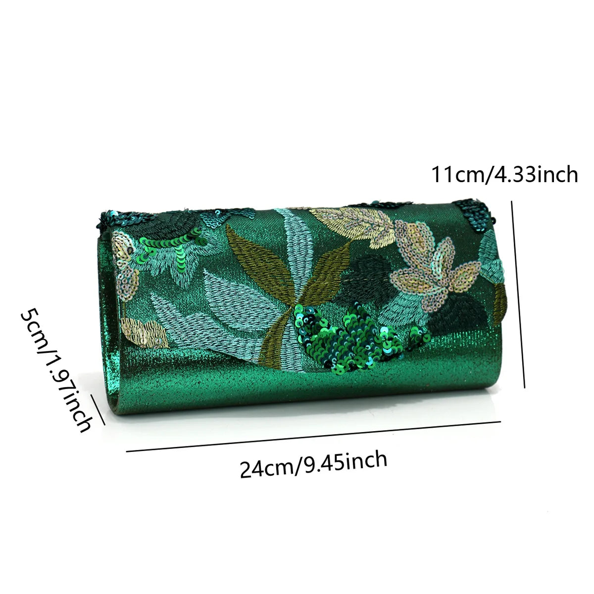 Spring and summer new dark green flower dinner bag light luxury envelope bag women's elegant fashion dress clutch bag