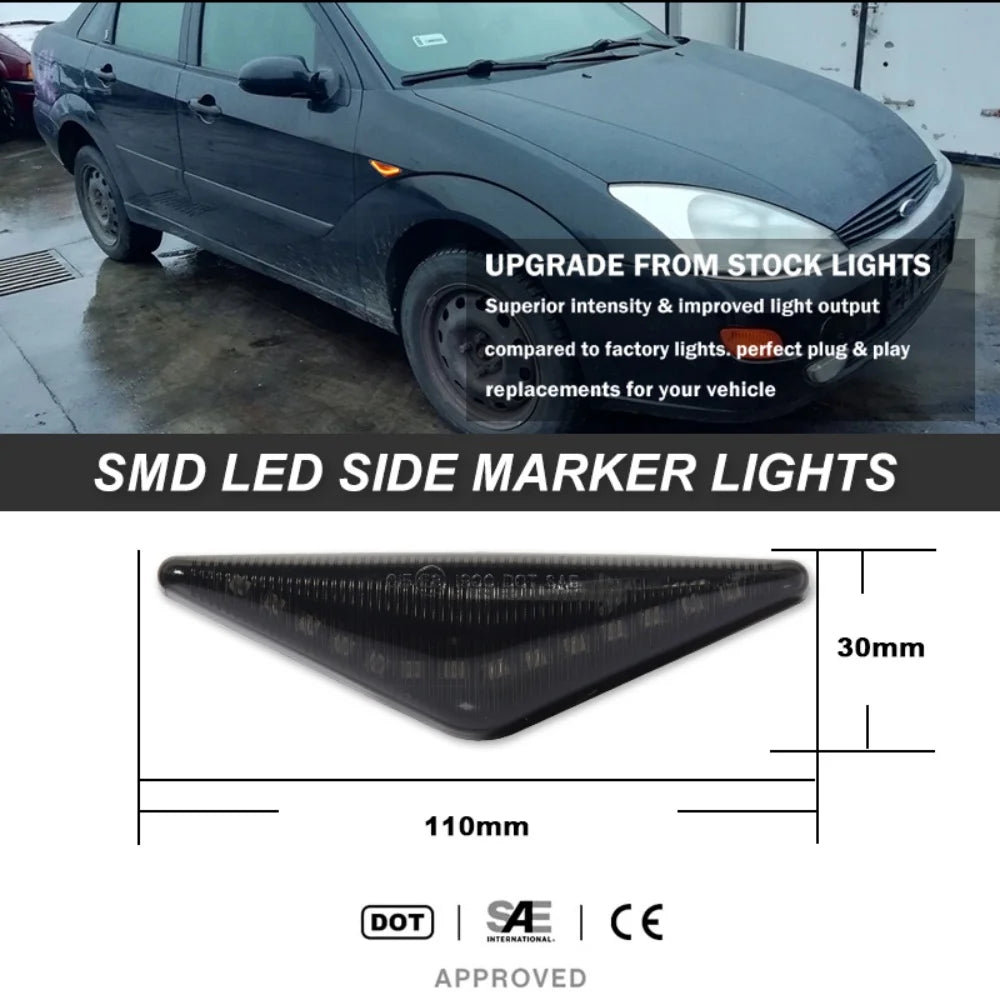 Amber LED Car Front Side Marker Lights Dynamic Blinker Turn Signal Lights For Ford Focus MK1 1998-2004 & Mondeo MK3 2000-2007