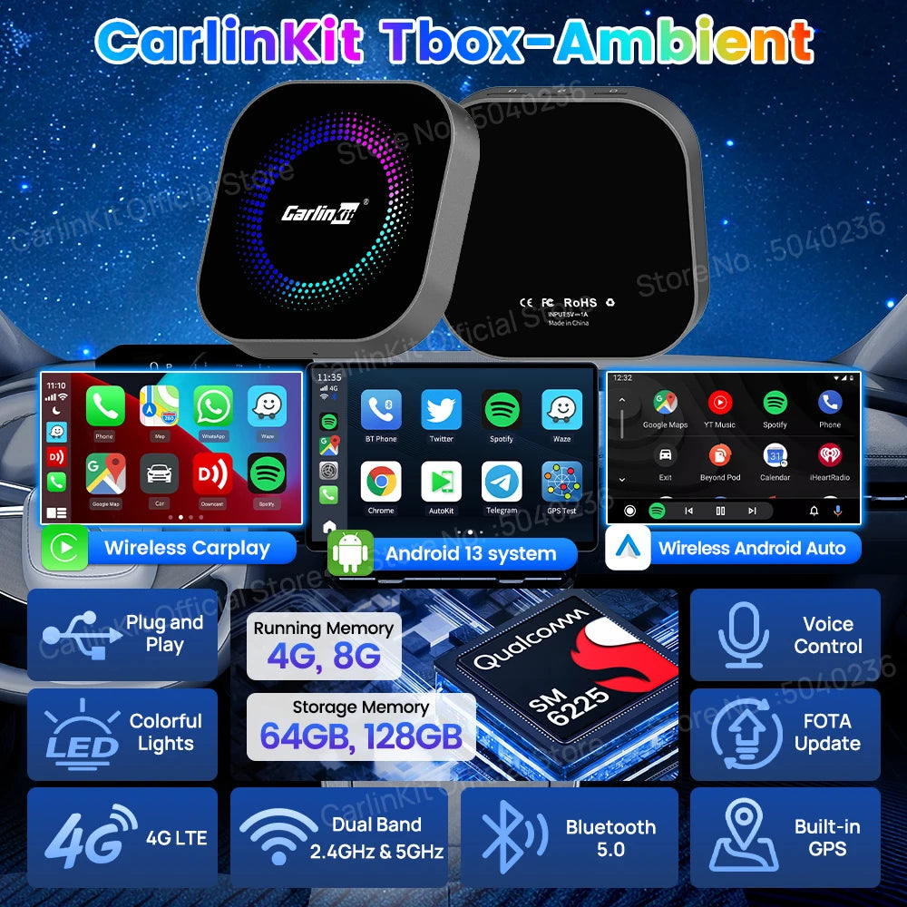 CarlinKit TV Box S2F Android 13 CarPlay Ai Box SM6225 8 Cores Wireless CarPlay Android Auto Video Streaming Box 4G LTE &WiFi GPS