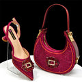 Ladies pointed shoe bag set, diamond buckle flower decoration, wine glass heel, with clutch bag (soft)