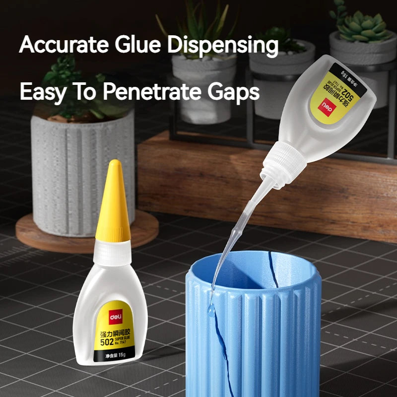 Deli 502 Super Glue, Strong Instant Cyanoacrylate Adhesive for Metal, Wood, Plastic, Craft & Hardware Repair