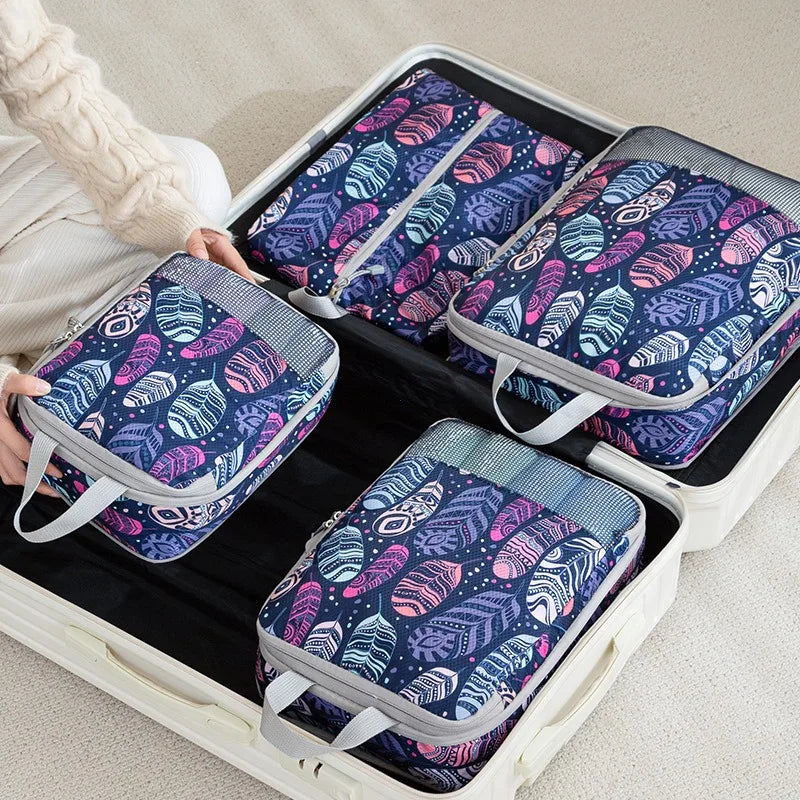 Travel Compression Packing Cubes 4Pcs Luggage Packing Bag Set Compressible & Expandable Storage Bag Essential Travel Accessories