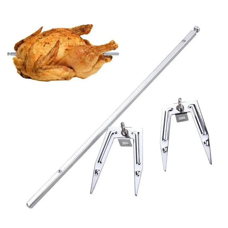Stainless Steel Rotation Air Fryer Fork Roast Chicken Skewer Fish Meat Grilled Rack Roaster Forks BBQ Tools Oven Accessories