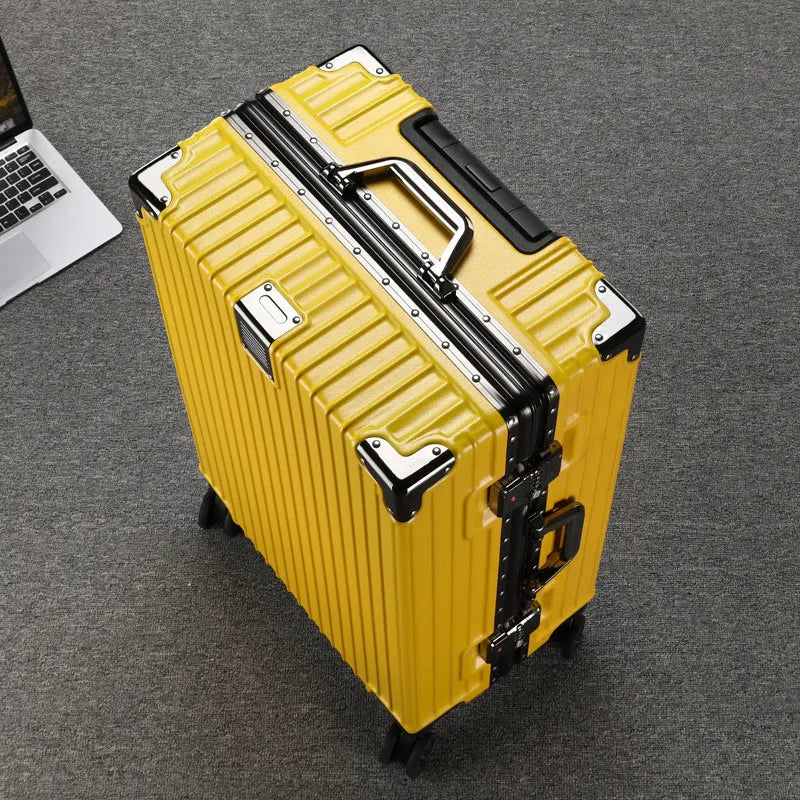 Trolley Luggage 20 26 30" Aluminium-framed Suitcase with Silent Wheels Unisex High-capacity Rolling Luggage Password Suitcase