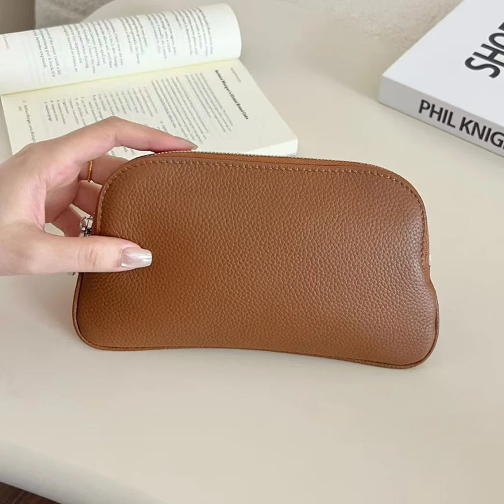 Luxury Simple Design Women Clutch Bag Custom Name 100% Genuine Leather Small Pouch Wallet For Ladies Gift Dropship Clutch Purse