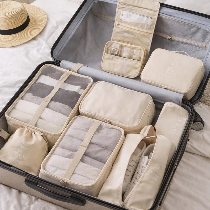 8Pcs/Set Travel Organizer Storage Bags Suitcase Packing Cubes Set Cases Portable Luggage Clothes Shoe Tidy Pouch Folding