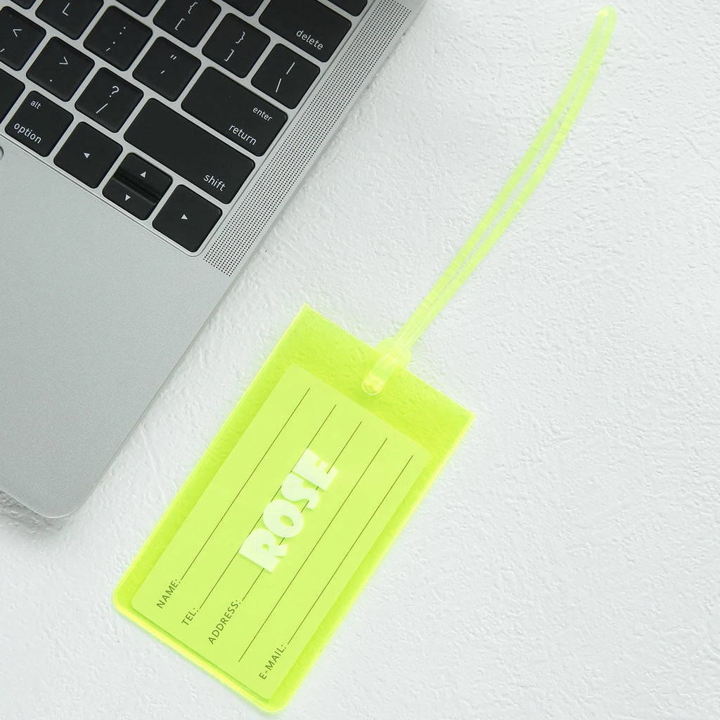 Custom Name Luggage Tag Personalized Name Fluorescent Pvc Luggage Tag Waterproof Transparent Suitcase Id Tag with Name Card