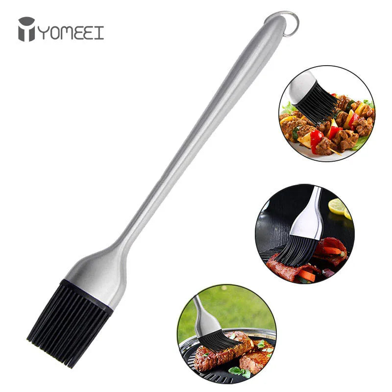 YOMEEI Silicone BBQ Basting Brush For Oil Stainless Steel Long Handle Brush Barbecue Butter Bread Breakfast Kitchen Accessories