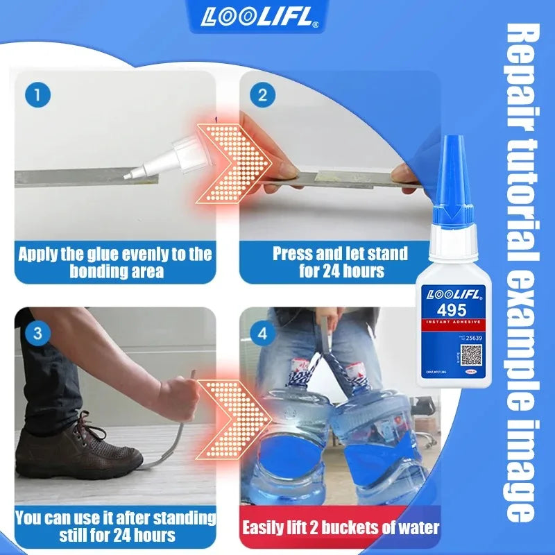 Instant Adhesive 495 Fast-Drying Glue High-Strength Bond for Plastic Metal PVC Rubber Transparent Quick-Set Adhesive
