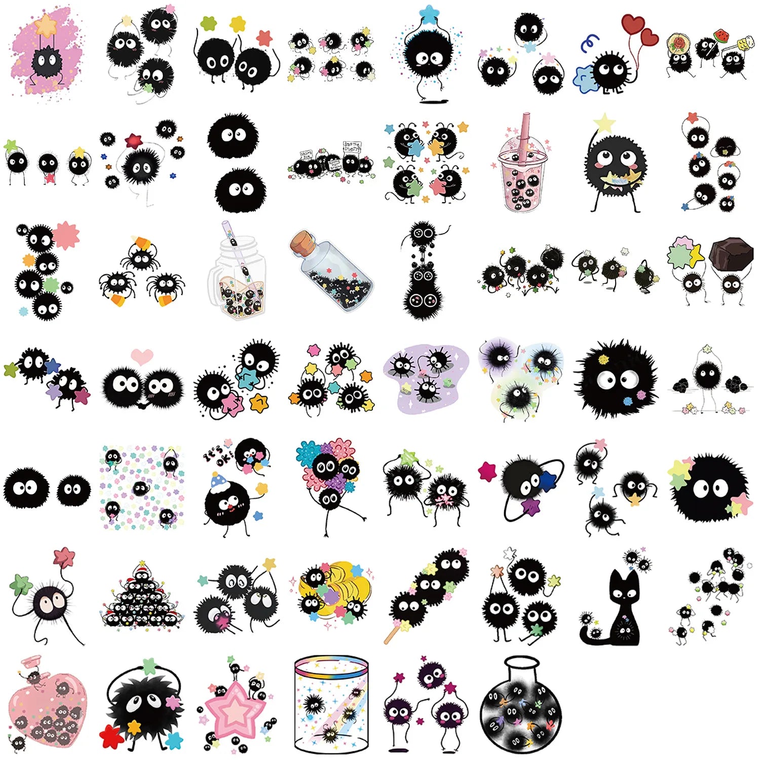 54pcs Cute Cartoon Character Graffiti Stickers Waterproof for Guitar Notebook Luggage Mobile Stationery Decoration