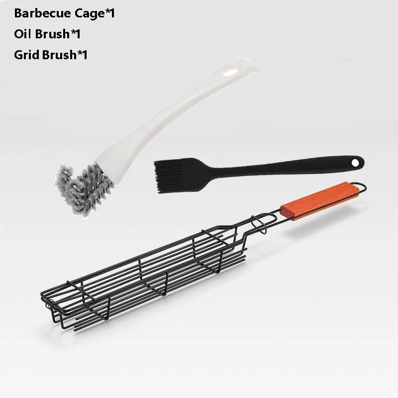 Practical Barbecue Grill Non-Stick Grill Basket with Handle BBQ Roast Rack for Home Outdoor Picnic Camping Accessories