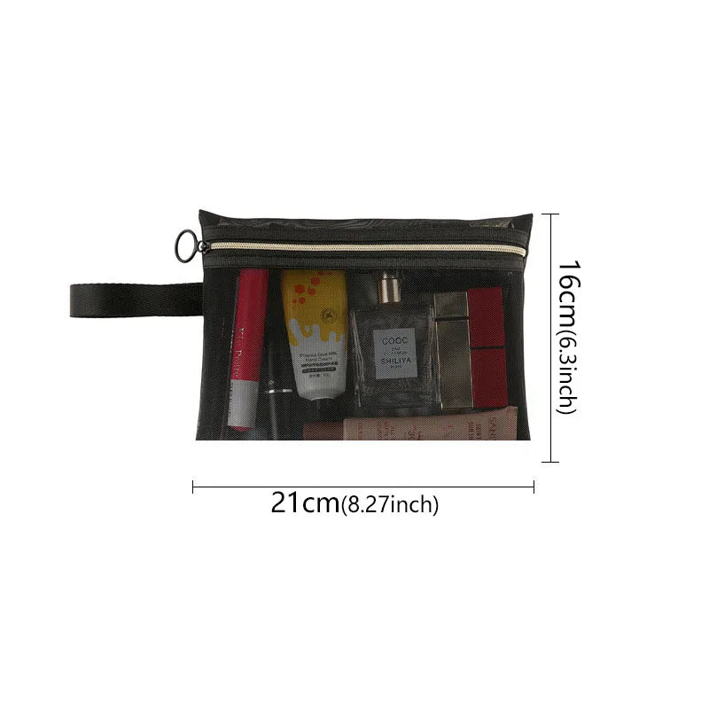 1PCSLarge Capacity Mesh Cosmetic Bag Travel Storage Female Make Up Black Portable Toiletry Organizer Case Lipstick Storage Pouch