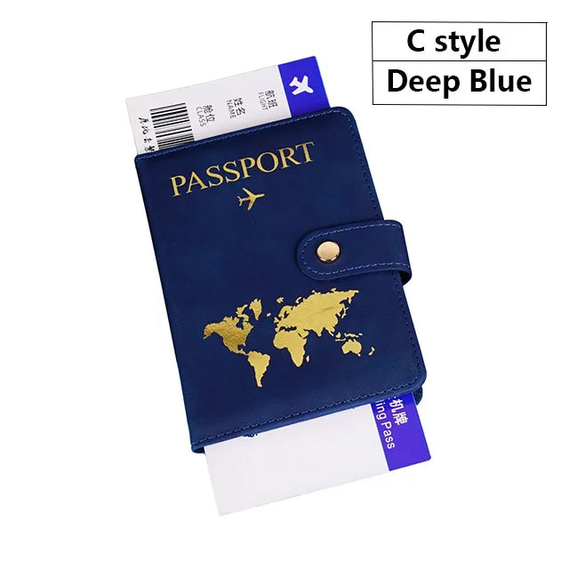Soft PU Leather Multi Slot Passport Cover with Airplane Logo Snap Closure SIM Card Holder Travel ID Document Ticket Wallet