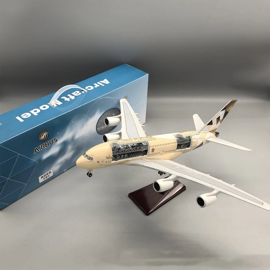 1/160 Scale Etihad A380 Airplane Diecast 47CM Resin Aircraft Model Kit Openable Door for Aviation Enthusiasts Gifts Decorations