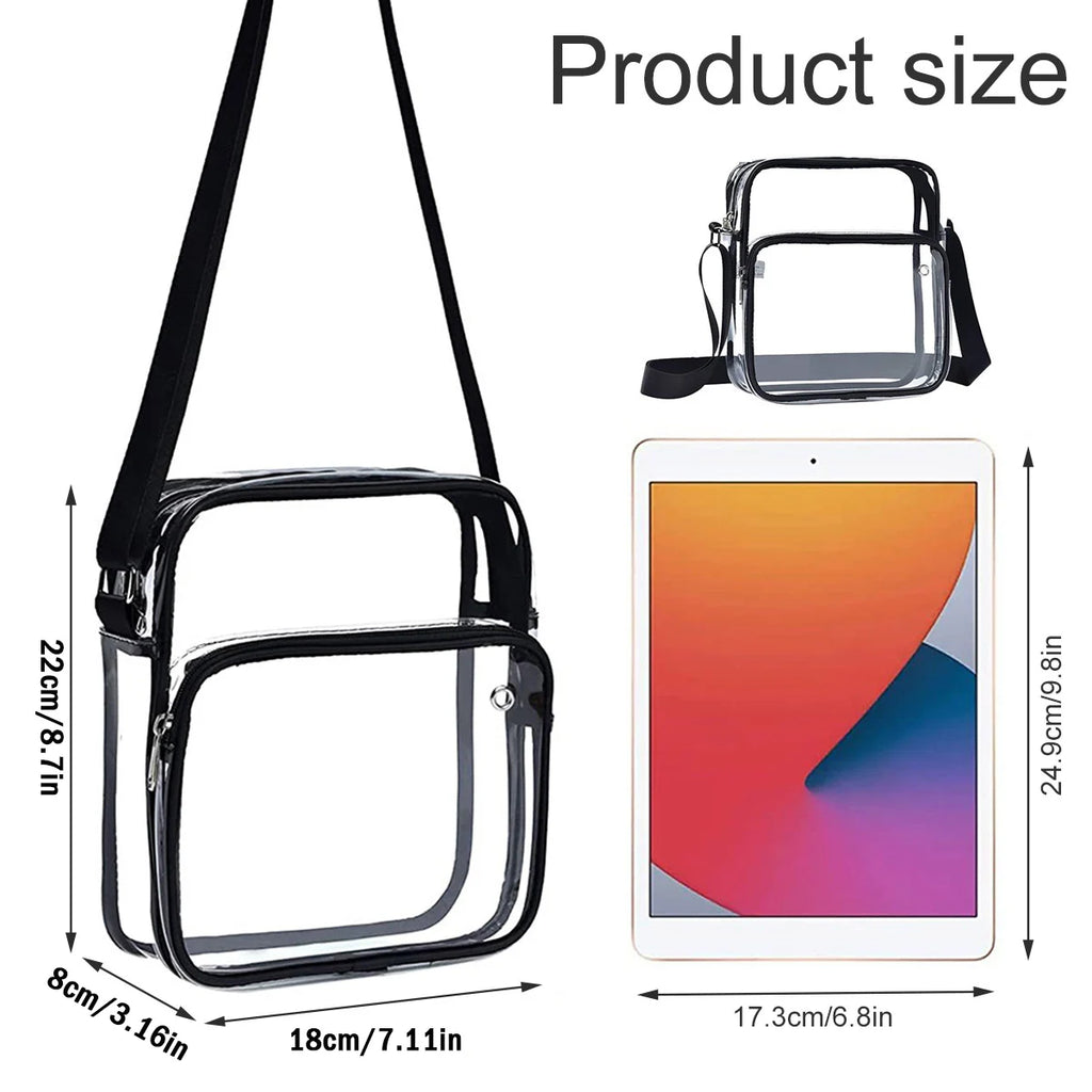 Clear Purse Stadium Transparent Messenger Bag Waterproof Stadium Approved for Men and Women Hand-free Clear CrossBody Bag
