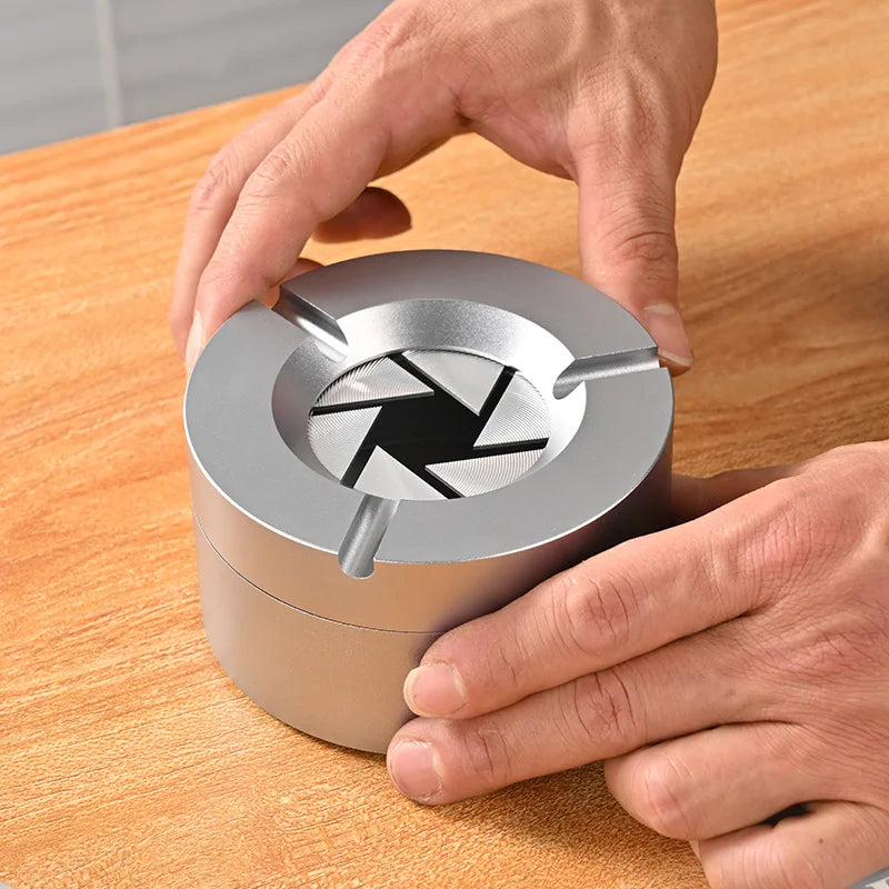 Cool Premium Feel Mechanical Rotating Ashtray with Lid Ash Tray for Smoking Accessories Home Car Gift for Boyfriend