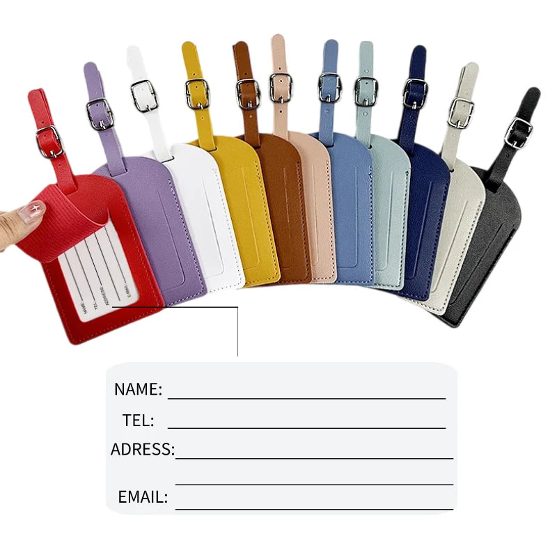 Women Men PU Leather Luggage Tag Suitcase Identifier Label Baggage Boarding Bag Tag Name ID Address Holder Travel Accessorie