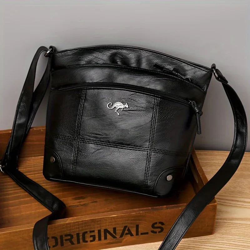 Retro Mini Crossbody Bag, Soft PU Leather Bucket Bag, Multi Layer Shoulder Purse with Interior Slot Pocket for Women Daily Use