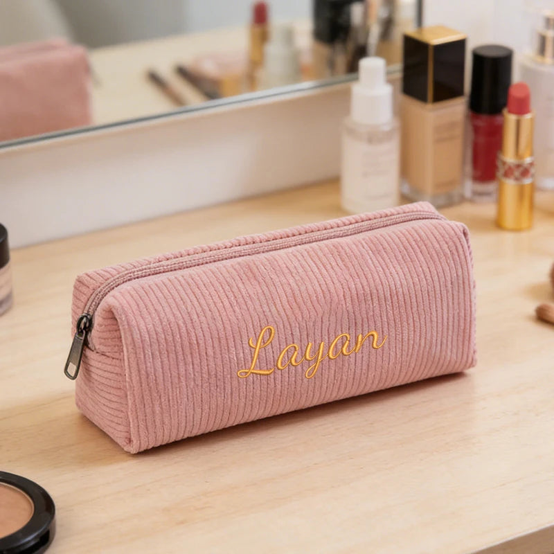 Customised Embroidery/Standard Style 2 Options,High-quality corduroy pencil case, clutch bag, small and lightweight,!