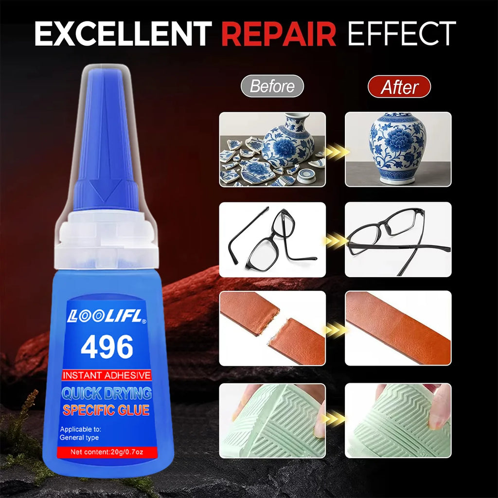 LOOLIFL401 Multi-Purpose Super Glue Cyanoacrylate Adhesive 20g Instant Fast Adhesive Rubber Wood Glass Stronger All Bonding Glue