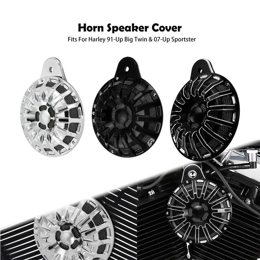 Motorcycle Horn Speaker Cover Black/Chrome Horns Cap For Harley Big Twin 1991-Up Touring Road King Softail Dyna Sportster 07-Up