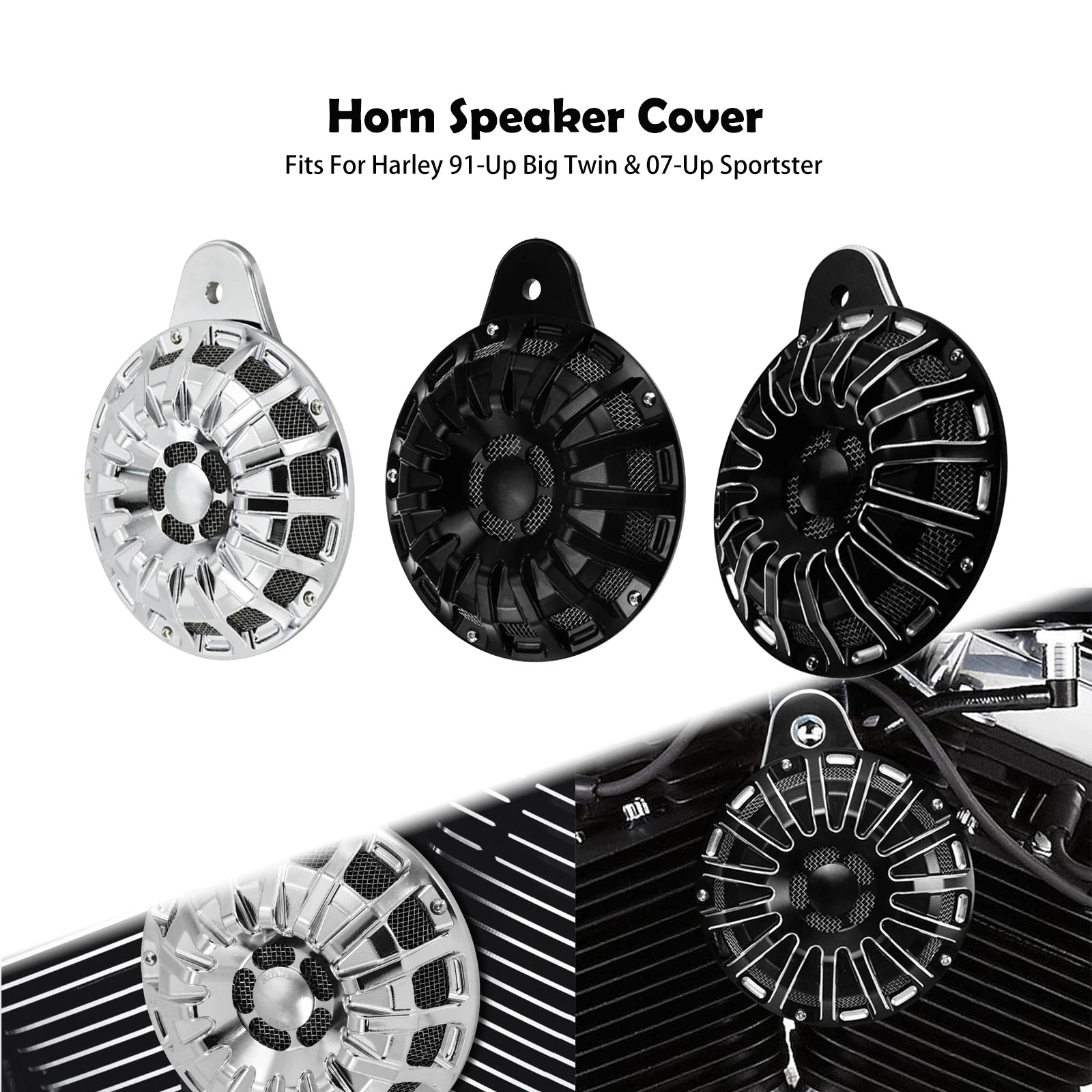 Motorcycle Horn Speaker Cover Black/Chrome Horns Cap For Harley Big Twin 1991-Up Touring Road King Softail Dyna Sportster 07-Up