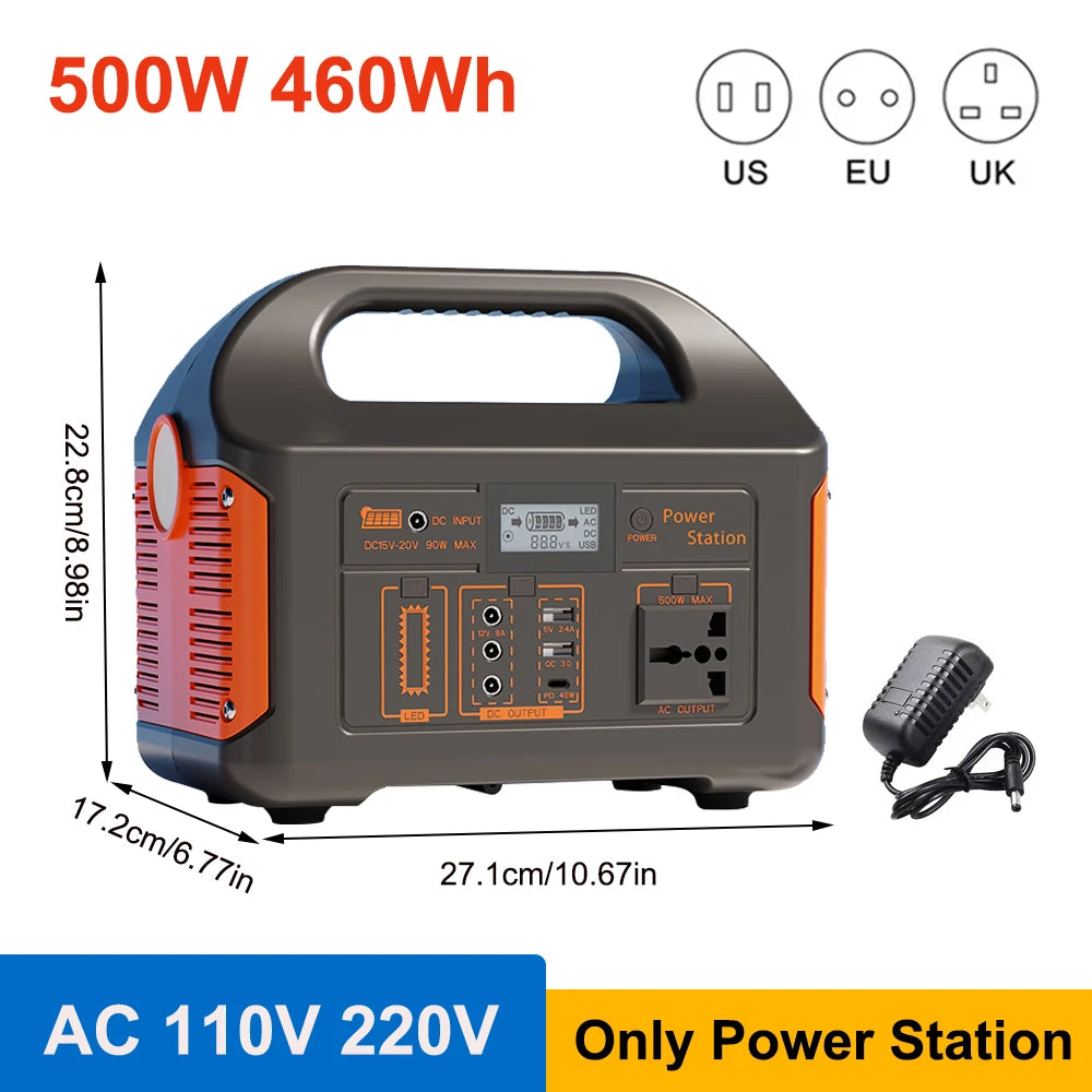 Gaiaray 500W 300W 100W Portable Power Station Solar Generator 460Wh LiFePo4 Battery 110V 220V Energy Power Plant for Camping RV