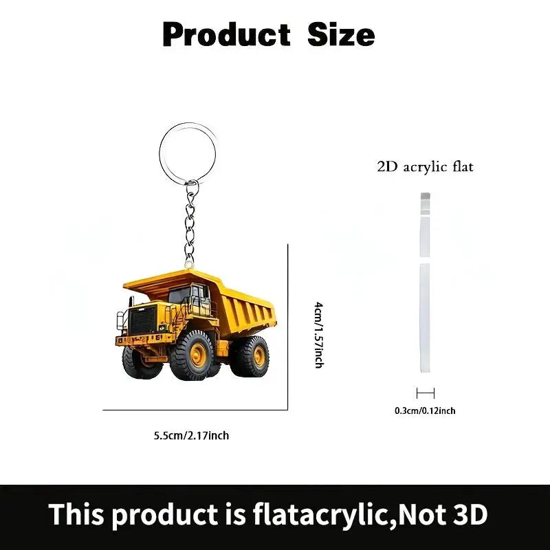 Lightweight Key Ring Pendant Party Gift Forklift Tractor Construction Truck Cartoon Roller Model Car 2D Flat Excavator Keychain