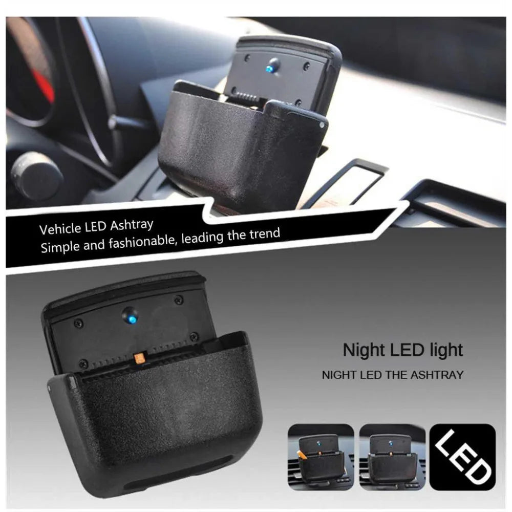 Mini Car Trash Bin With Led Lights Auto Cigarette Smokeless Portable Ash Tray With Cover Creative Multi-function Car Storage