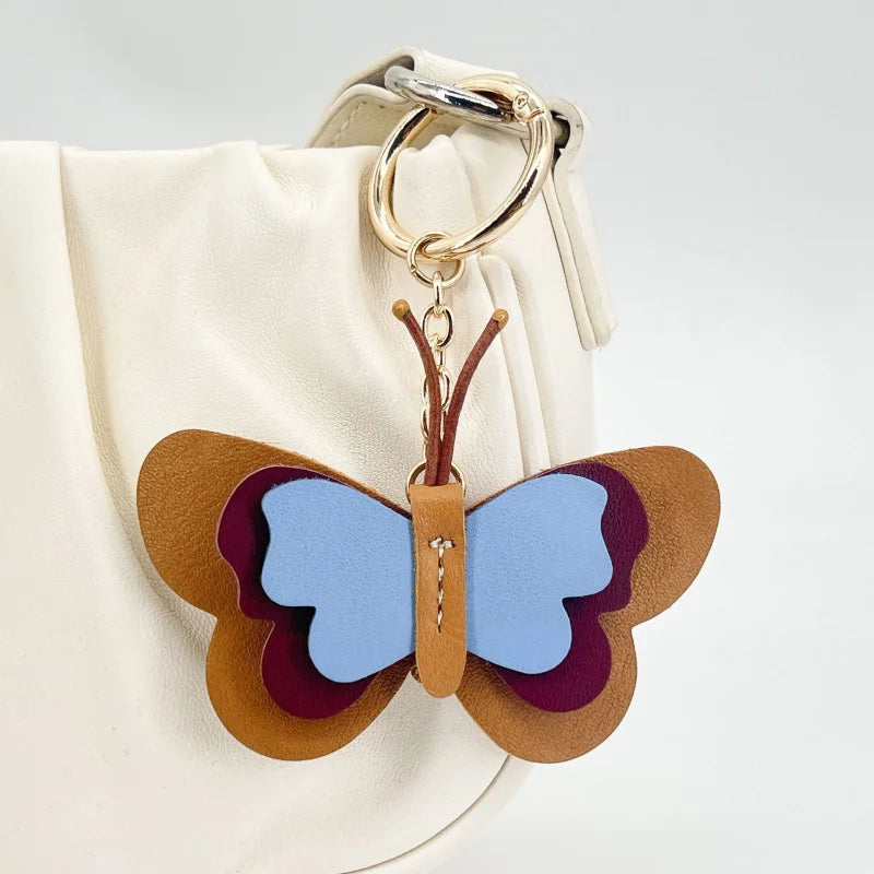 New Genuine Leather Butterfly Keychain Bag Pendant Gift Cute Car Key Ring Luggage Bag Parts Accessories For Women And Men