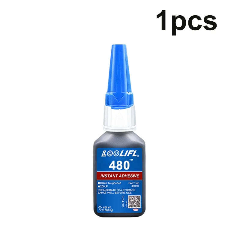 0.7Oz-20G 480 Black Ultra-Fast-Drying Black Cyanoacrylate Plastic Wood Metal Tire Rubber Shoe Tire Liquid Strong Adhesive Repair Glue Includes 1-25 Pieces of Glue Tubes