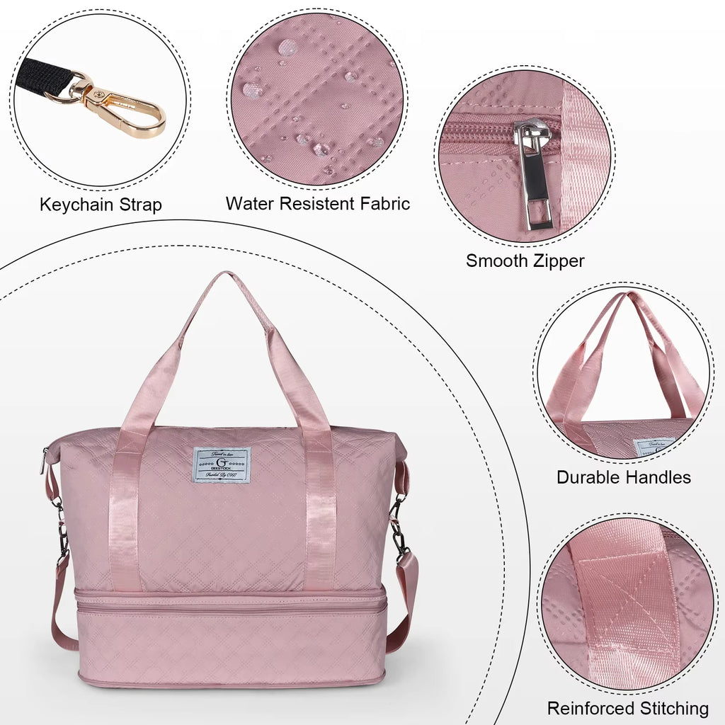 Expandable Travel Duffel Bag with Shoe Compartment Waterproof Weekender Gym Carry On Bag for Short Trip