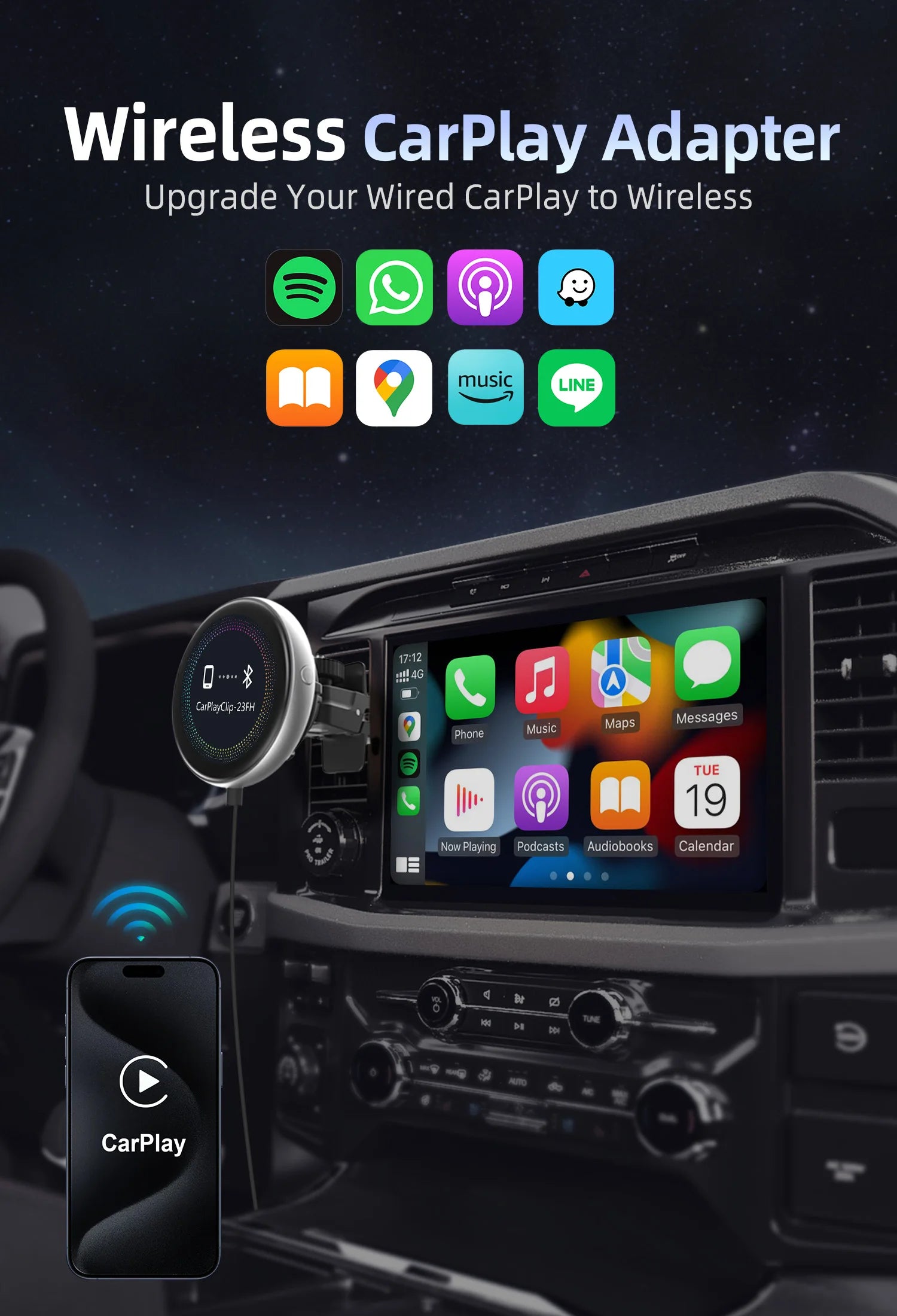 Ottocast Wireless CarPlay Clip Car Air Outlet Perfume Clip Car Play Decoration Air Conditioning Interior Accessories DIY Display