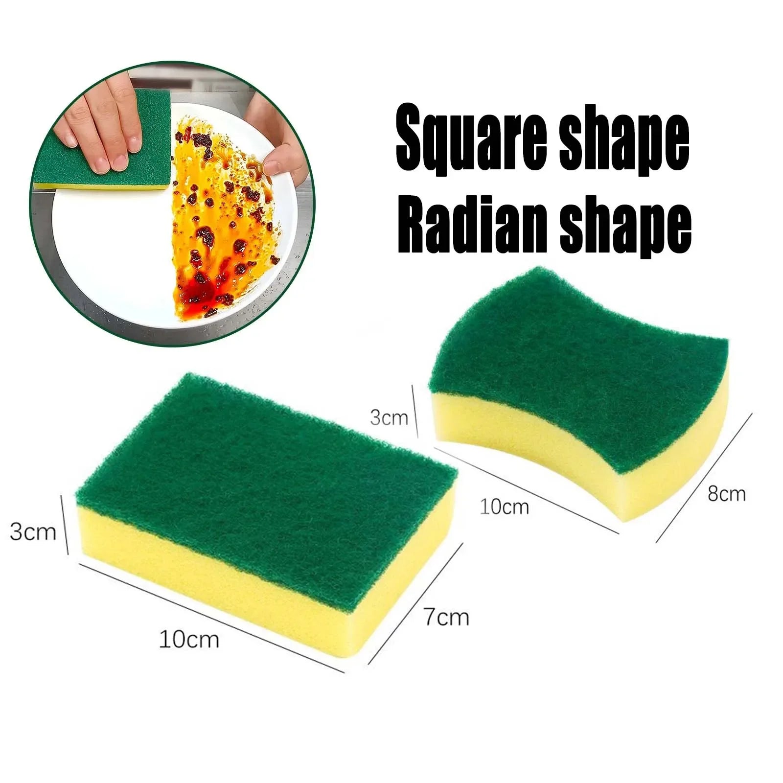 50p-2cs Scouring Pad Double Sided Scrub Bowl Pot Cleaning Sponge Dish Washing Kitchen Tools Home Clean Supplies