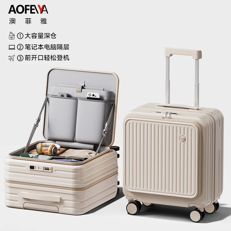 Front Opening Luggage 18 20 Inch Carry On Suitcase Lightweight Spinner Wheels Mini Travel Trolley Case with Laptop Compartment
