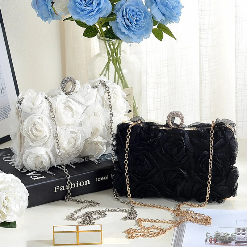 Wedding Dress Bag White Bride Clutches Ladies Party Handbag Purse Woman Evening Flower Bags Floral Wedding Shoulder Bags
