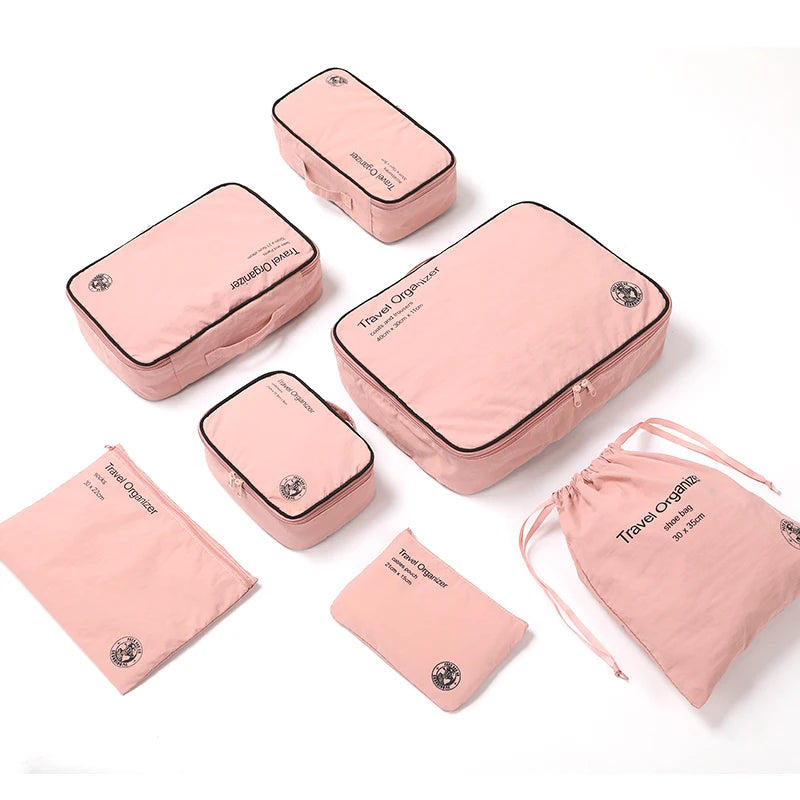 7Pcs Set Travel Bag Organizer Suitcase Packing Cubes Cases Portable Wardrobe Luggage Clothes Shoe Storage Pouch Packing Cubes
