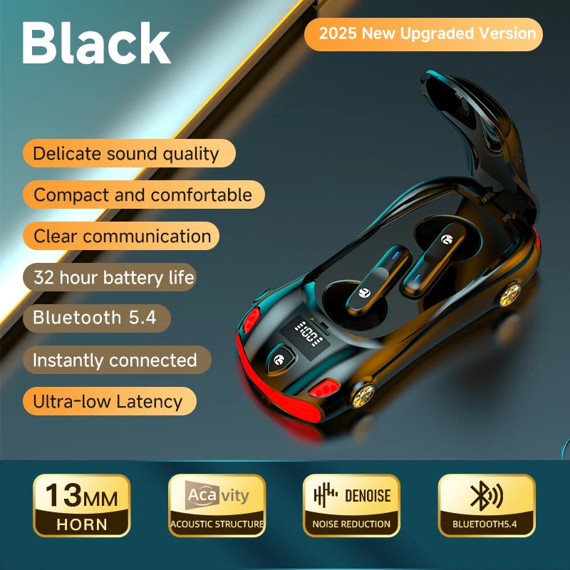 Mini Sports Car Design TWS Earbuds Gift for Kids Adults Gamer Low Latency Gaming Music Bluetooth Earphones Wireless Stereo Sound