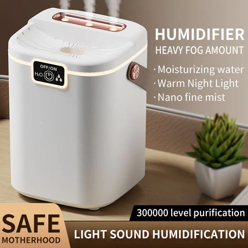 TINSOL 2L Large-Capacity Humidifier with Triple Nozzles and Night Light, Type-C Port, Air Purifier for Bedrooms and Living Rooms