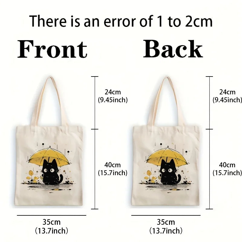 Women Canvas Baguette Bag 1 Pack Cute Cat Pattern Handbag Tote Reusable Shopping Bag Multifunctional High Capacity Printed Storage Bag Gift for Cat Lovers Holiday Birthday Present