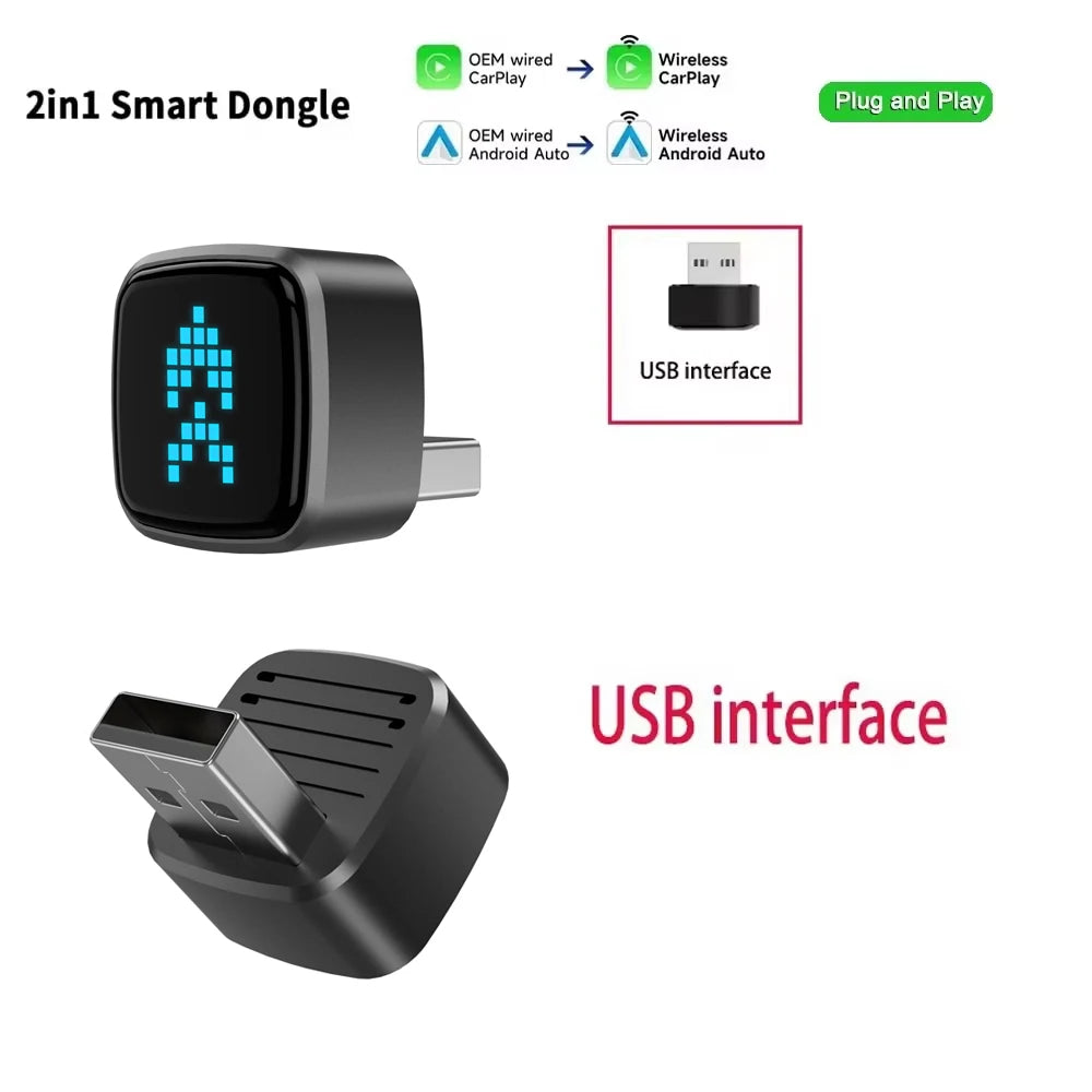 Skilldrive 2026 mini 2 in 1 Wireless CarPlay Apapter Type C Port CarPlay Android Auto USB Converts Wired to Wireless Plug & Play