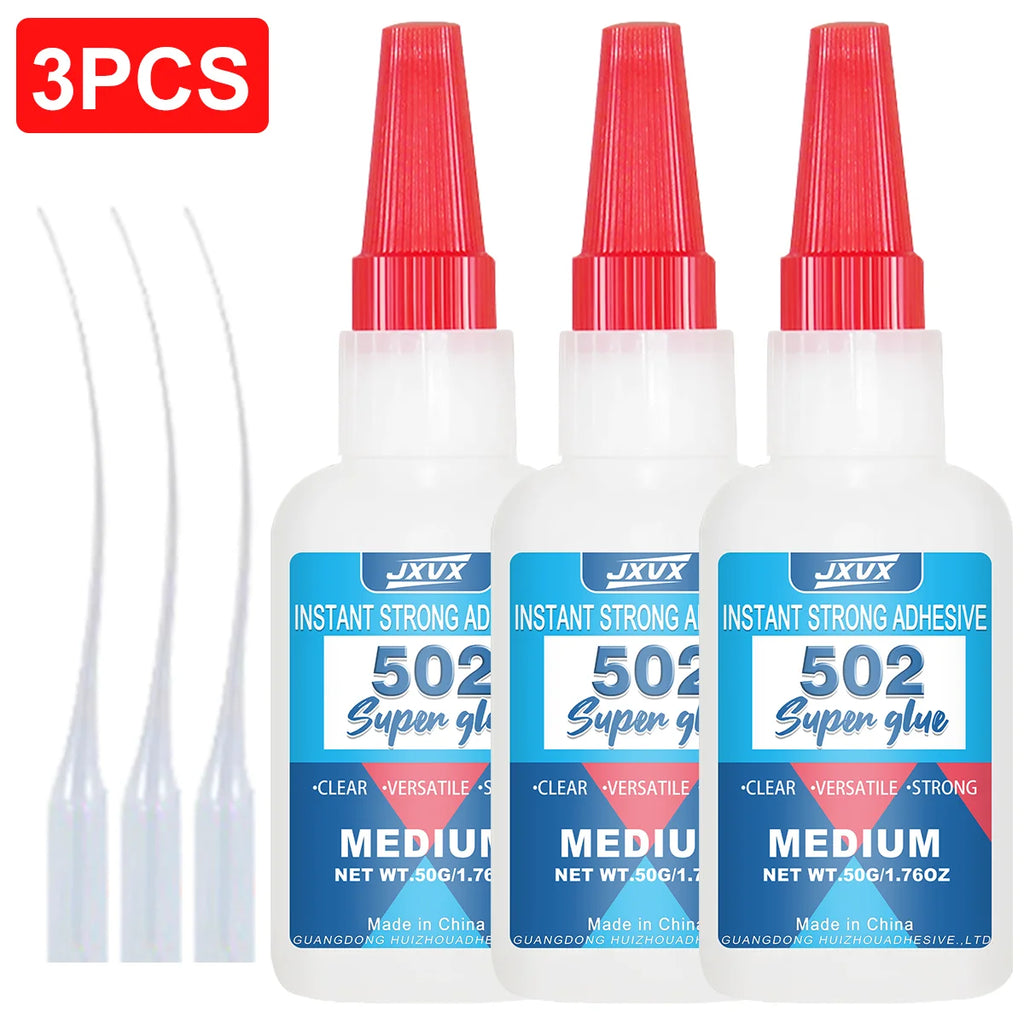 Super Strong Adhesive 502, 50G（1.76Oz）502 Super Glue Cyanoacrylate Quick Dry Instant Leather Rubber Wood Metal Strong Bonding Liquid Adhesive Tool, Quick Drying in 3 Seconds, 3580 Psi
