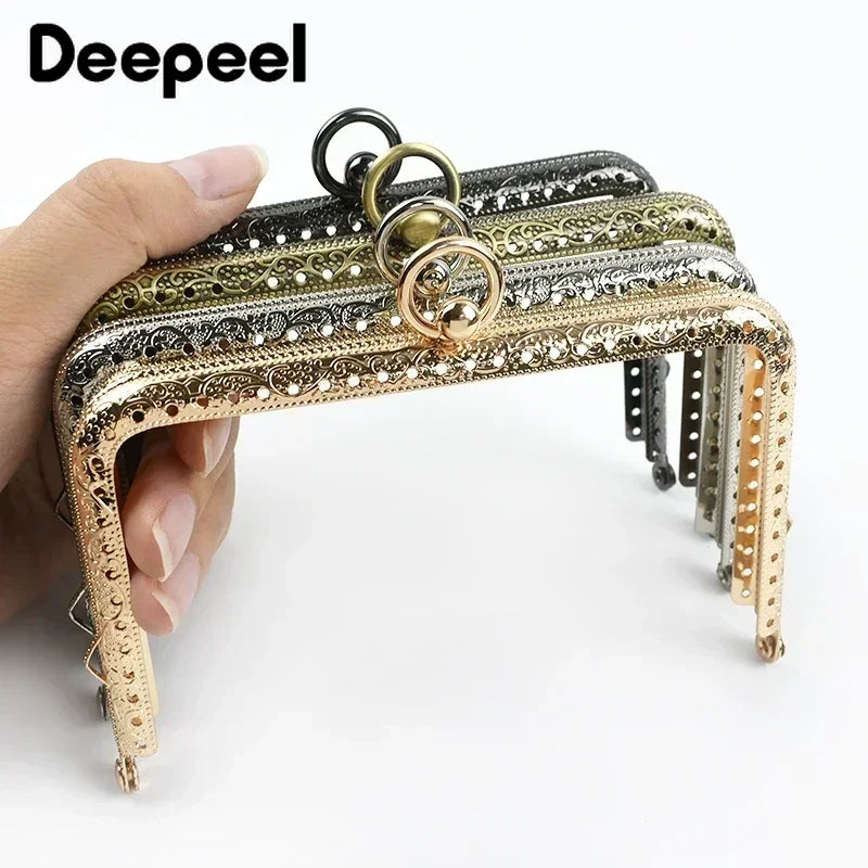 2/5Pcs Deepeel 11/12/13cm Embossed Metal Bag Handles Square Purse Frame Kiss Clasp wallet Brackets DIY Handmade Accessories