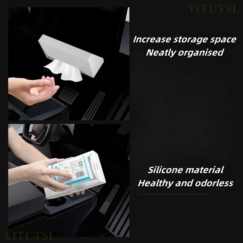 For Tesla Model 3/Y/ Highland Car Tissue BoxNEW Model 3/Cybertruck Cyber Pickup Silicone Pumping Paper Box