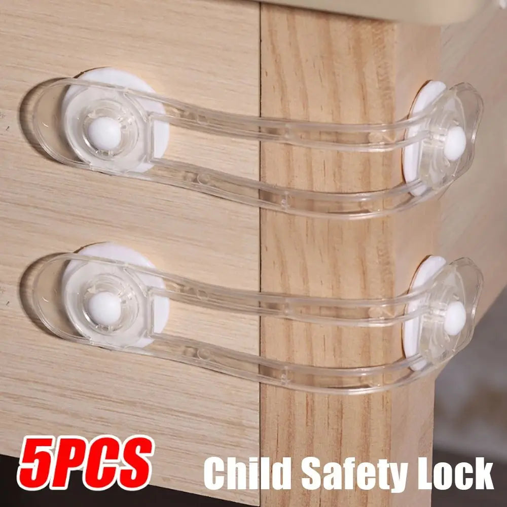 5Pcs Self Adhesive ABS Plastic Transparent Child Safety Lock Fridge Cabinet Door Anti-pinch Buckle Furniture Drawer Fixed Locks