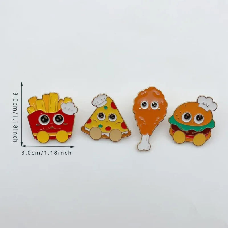 4pcs cartoon food brooch, fun food toy badge, hamburger fries, fried chicken legs, pizza brooch accessory, student gift