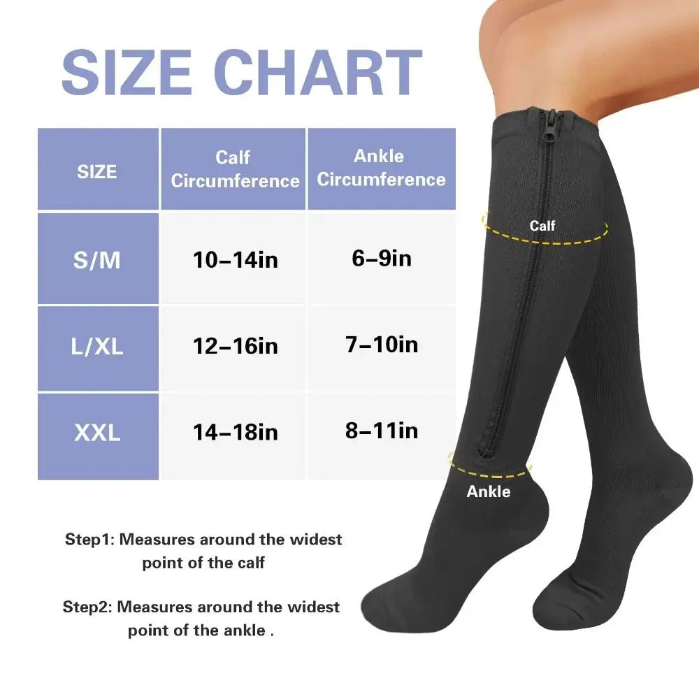 1 Pair Zipper Compression Socks Women Men High Elasticity Nylon Closed Toe Pressure Stocking For Edema Varicose Veins