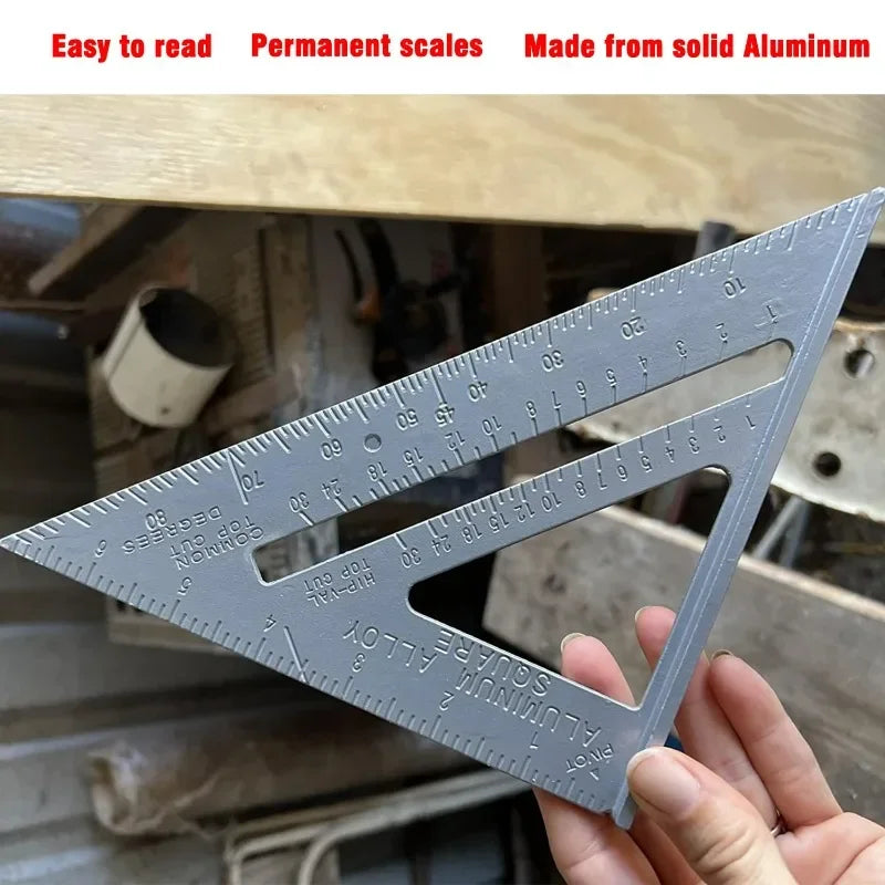 1pcs 7Inch Triangle Ruler Measurement Tool Aluminium Alloy Carpenter Tools Inch Metric Angle Ruler Square Woodworking Tools New