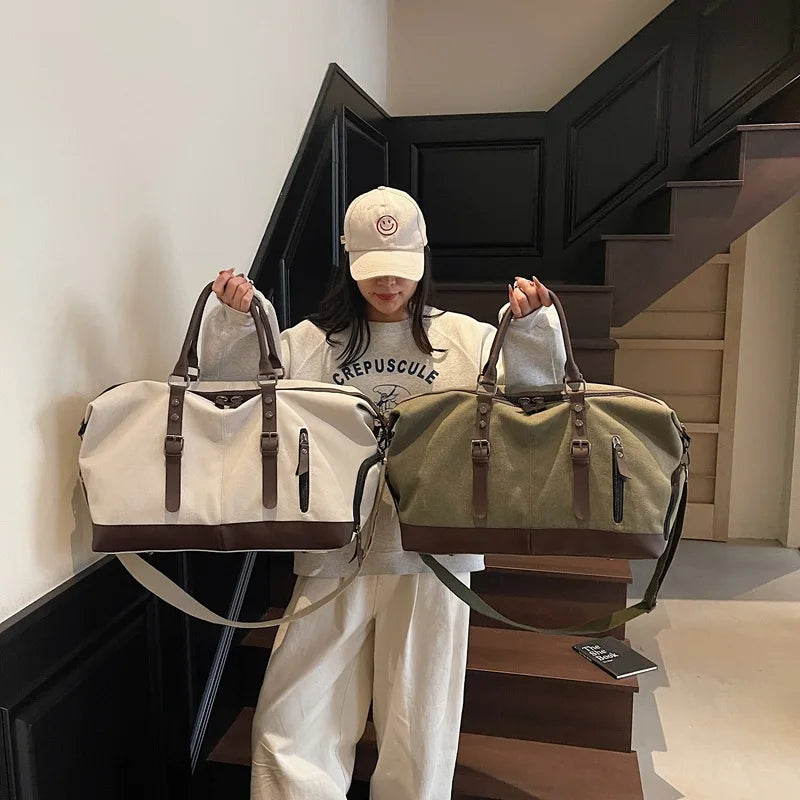 Canvas Travel Tote Bag For Men Large Capacity Short Trip Shoulder Duffle Handbag Fashion Luggage Prop