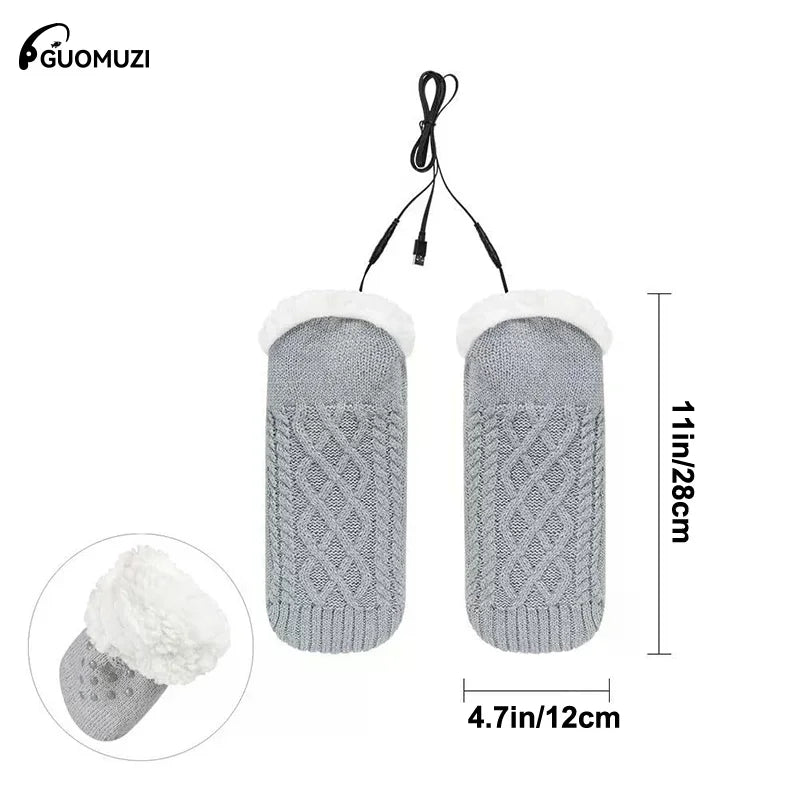 ※ Electric Heated Fleece Socks Slippers For Men Women, Winter USB Heating Pad Knitted Socks Foot Heater